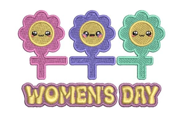 Colorful Women's Day Flower Symbols Embroidery Design