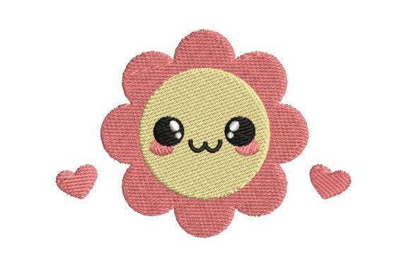 Cute Pink Flower Face with Hearts Embroidery Design Review