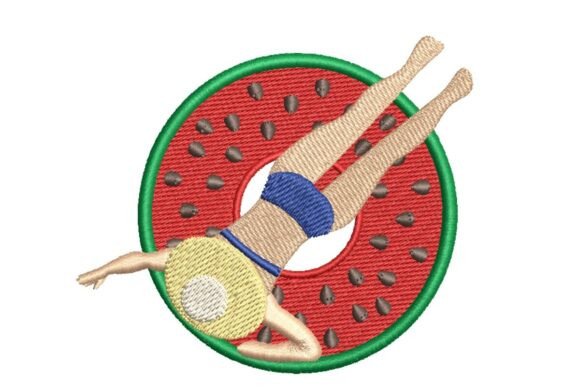 Person Swimming on Watermelon Floatie Embroidery Design Review