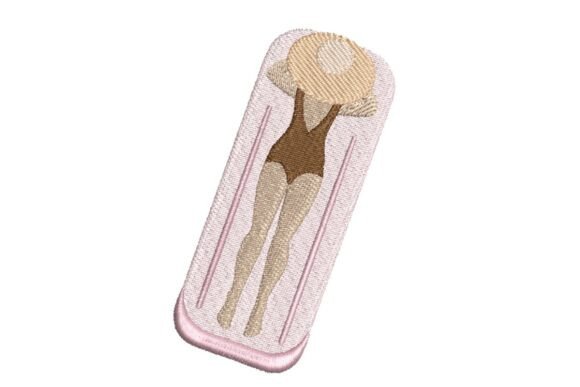 Relaxed Sunbather on Pink Pool Floatie Embroidery Design